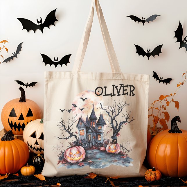 Funny Halloween Landscapes Bus eller godis Anpassn Tygkasse (Skapare uppladdad)