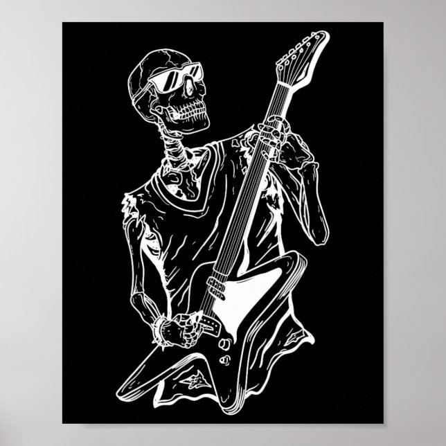 Funny Halloween Lazy Costume Skeleton Guitar Music Poster (Framsidan)
