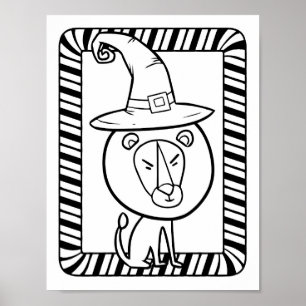 Funny Halloween-Lejon färgsida Poster
