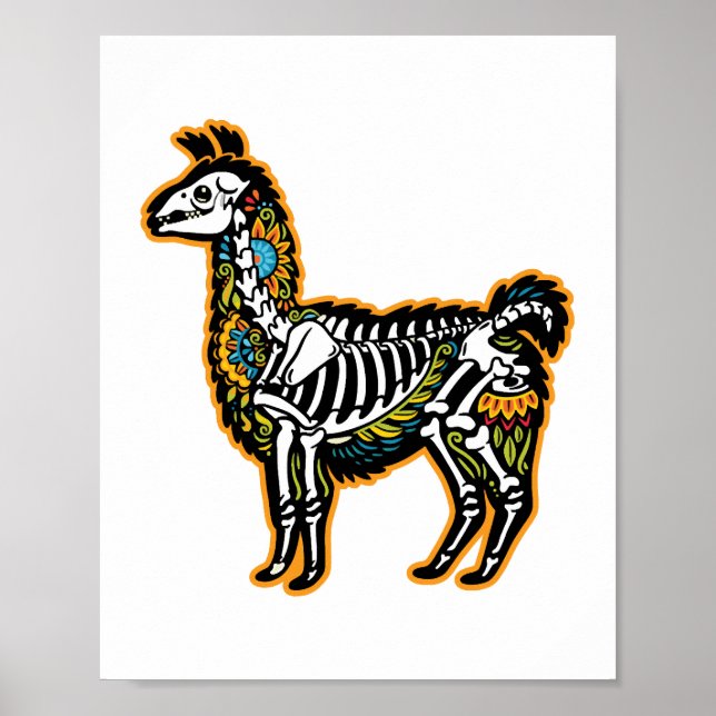 Funny Halloween Llama Skeleton Graphic - Poster (Framsidan)