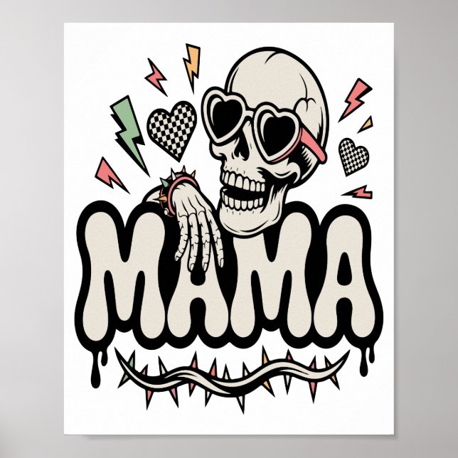 Funny Halloween Mama Cool Skull Poster (Framsidan)