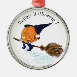 Funny Halloween Metall Ornament Witch Pumpkin