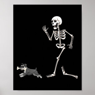 Funny Halloween Miniature Schnauzer och Skeleton Poster