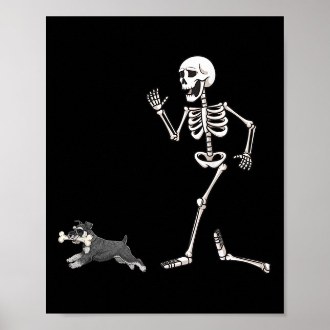Funny Halloween Miniature Schnauzer och Skeleton Poster (Framsidan)