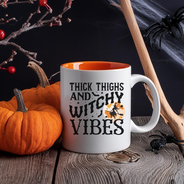 Funny Halloween Mug With Black Witch & Full Moon Två-Tonad Mugg (Skapare uppladdad)