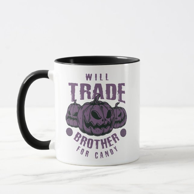 Funny Halloween Mugg - Will Trade Brother for Cand (Vänster)