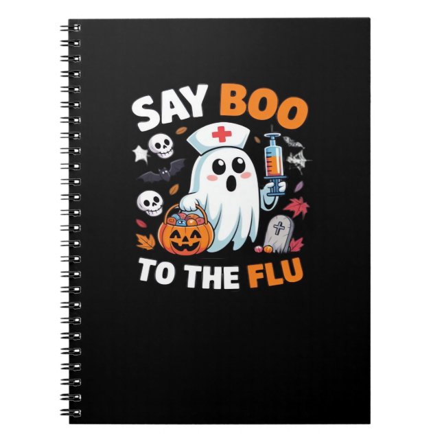 Funny Halloween Nurse Ghost T-Shirt - "say Boo to Anteckningsbok (Framsidan)