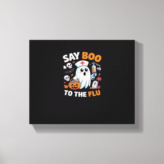 Funny Halloween Nurse Ghost T-Shirt - "say Boo to Canvastryck (Framsida)