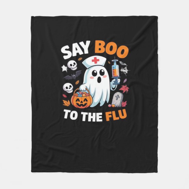 Funny Halloween Nurse Ghost T-Shirt - "say Boo to Fleecefilt (Framsidan)
