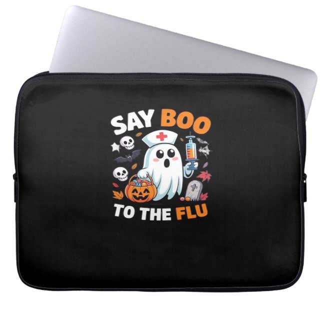Funny Halloween Nurse Ghost T-Shirt - "say Boo to Laptop Fodral (Framsidan)