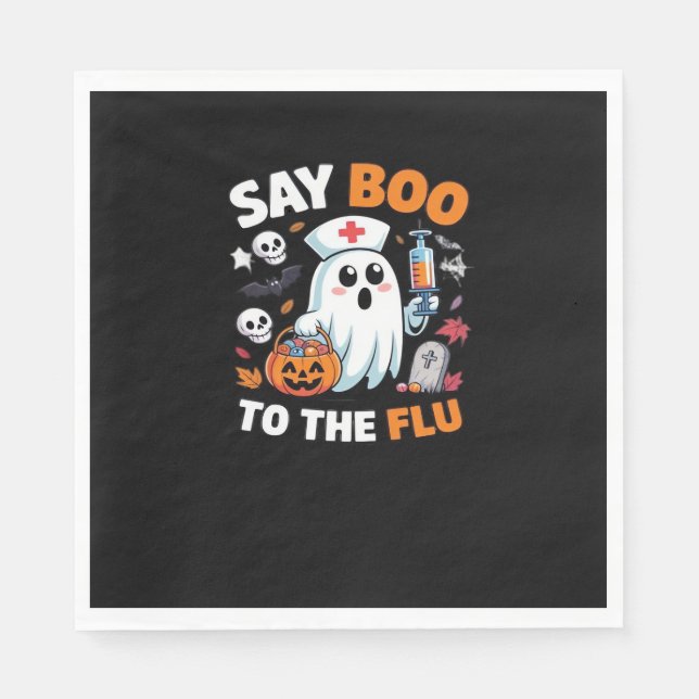 Funny Halloween Nurse Ghost T-Shirt - "say Boo to Pappersservett (Framsidan)
