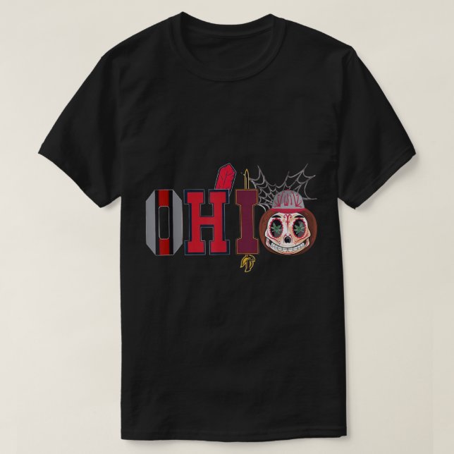 Funny Halloween Ohio State Skull Pumpkin  T Shirt (Design framsida)