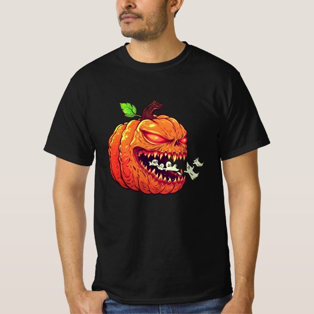 Funny Halloween Pac-Man Pumpkin Ghost Alien Tee (Framsida)