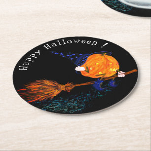 Funny Halloween Papper Underlägg Witch Pumpkin Fli Rund