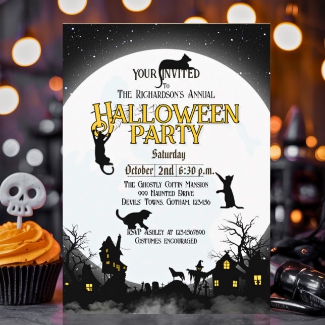 Funny Halloween Party Black and White Inbjudningar (Skapare uppladdad)
