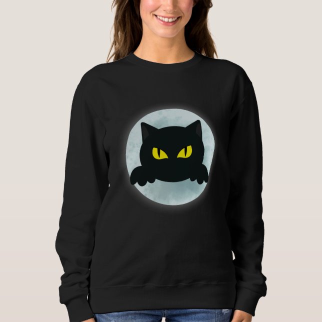 Funny Halloween party black cat moon design men wo T Shirt (Framsida)