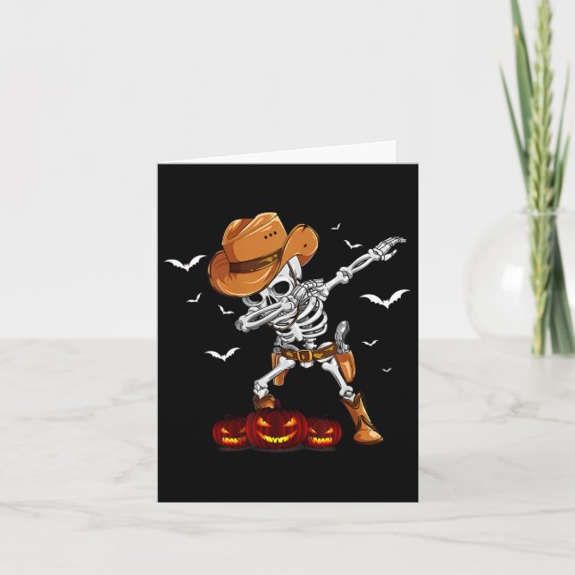 Funny Halloween Party Dabbing Skeleton CowboyBoys Kort (Framsida)