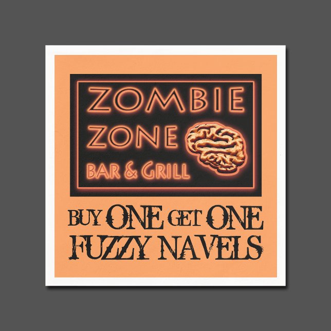 Funny Halloween Party Drink Fuzzy Navel Pappersservett (Zombie Zone Halloween Paper Napkins)