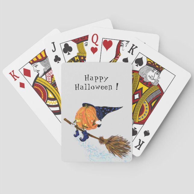 Funny Halloween Poker Cards Witch Pumpkin Flies Casinokort (Baksidan)