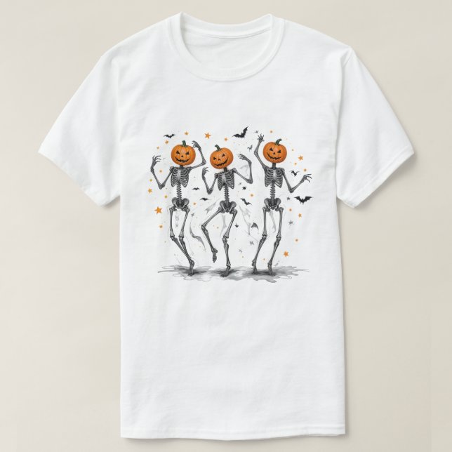 Funny Halloween Pumpkin Dancing Skeleton Costume T Shirt (Design framsida)