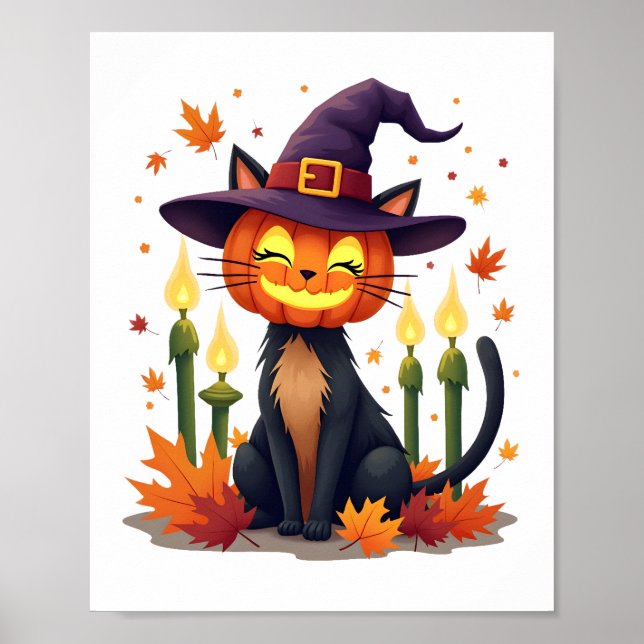 Funny Halloween Pumpkin Head Cat Lover Poster (Framsidan)