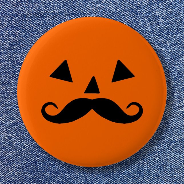 Funny Halloween Pumpkin Mustache Knapp (Pumpkin Moustache Button)