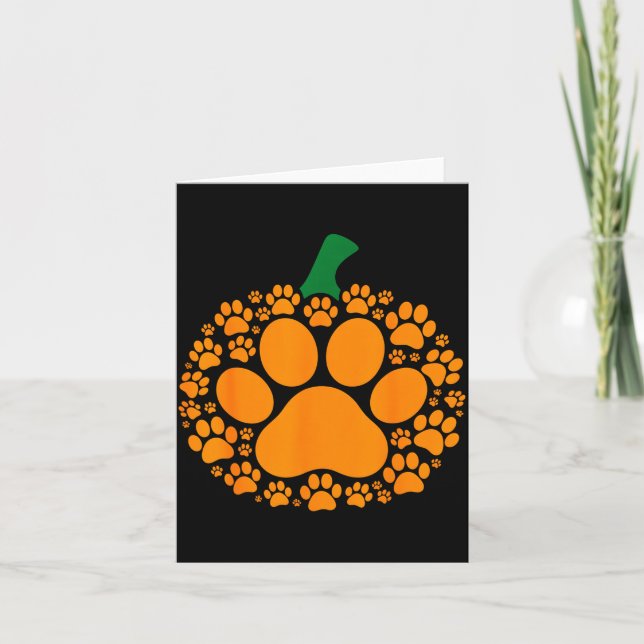 Funny Halloween Pumpkin Paw Print Dog Lover Cat  Kort (Framsida)