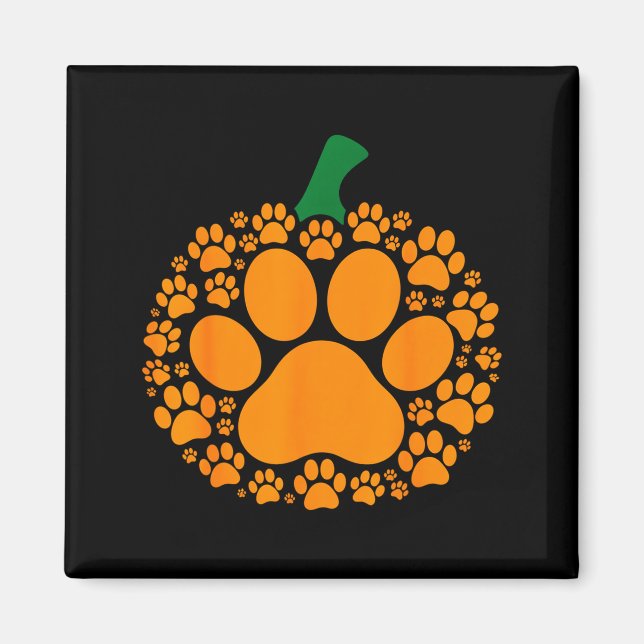 Funny Halloween Pumpkin Paw Print Dog Lover Cat  Magnet (Framsidan)