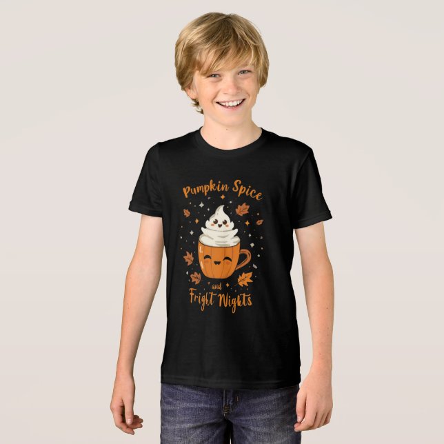 Funny Halloween "Pumpkin Spice and Fright Nights" T Shirt (Framsida Full)