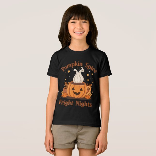 Funny Halloween "Pumpkin Spice and Fright Nights" T Shirt (Framsida Full)