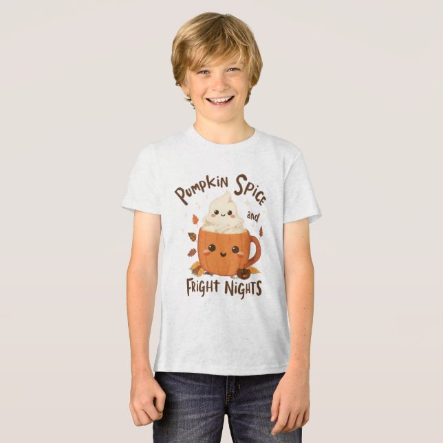 Funny Halloween "Pumpkin Spice and Fright Nights" T Shirt (Framsida Full)