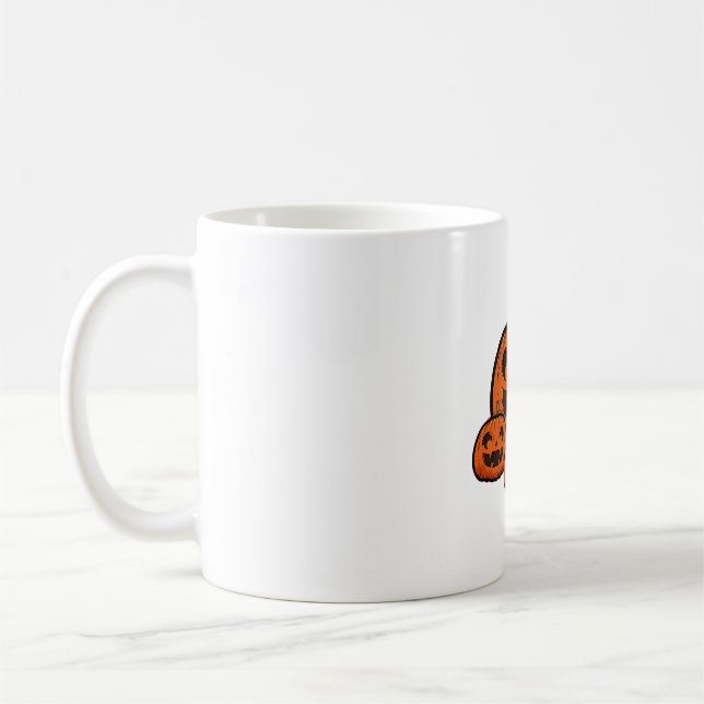 Funny Halloween Pumpkin, Spooky Halloween Kaffemugg (Vänster)