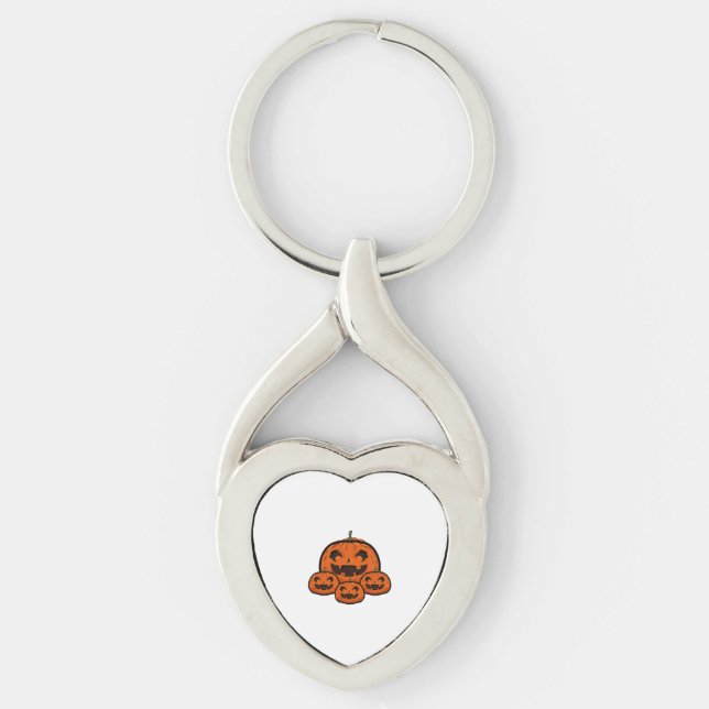 Funny Halloween Pumpkin, Spooky Halloween Twisted Heart Silverfärgad Nyckelring (Framsidan)