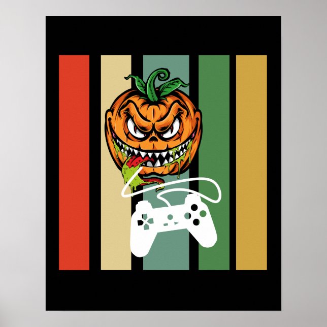 Funny Halloween Pumpkin Video Gamer Scary Pumpkin Poster (Framsidan)
