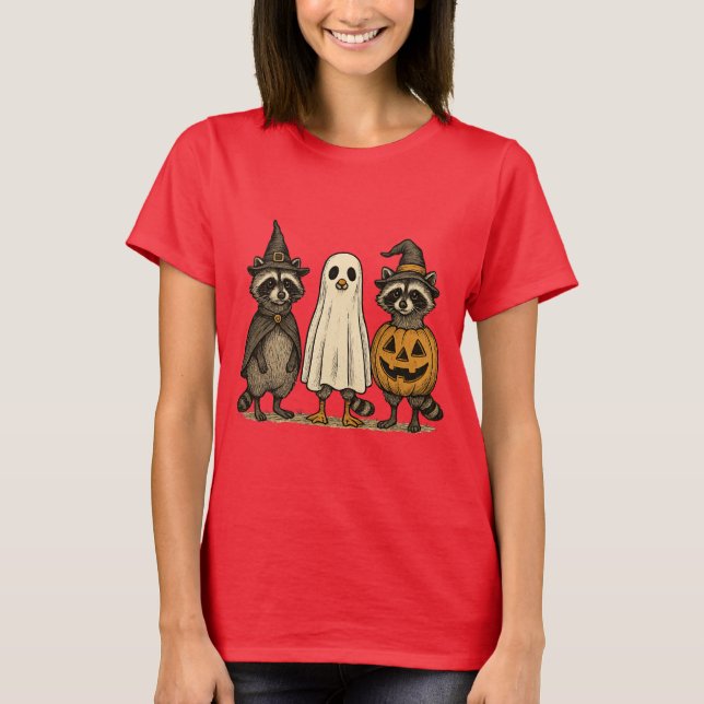 Funny Halloween Raccoon gullboo T Shirt (Framsida)