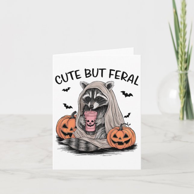 Funny Halloween Raccoon with Pumpkins Fladdermus - Kort (Framsida)