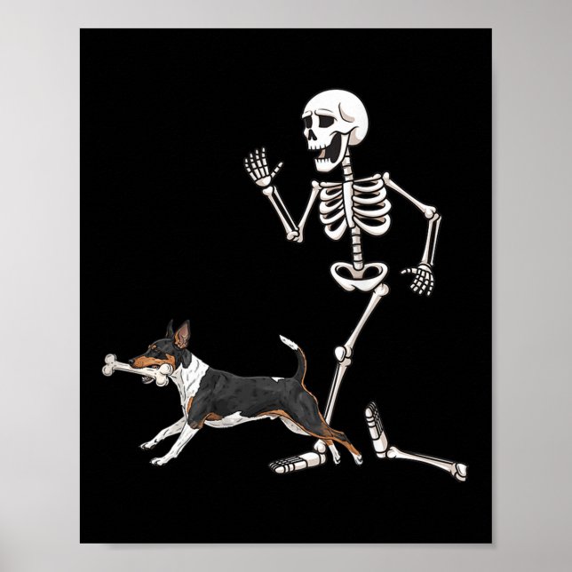 Funny Halloween Råtta Terrier och Skeleton Poster (Framsidan)