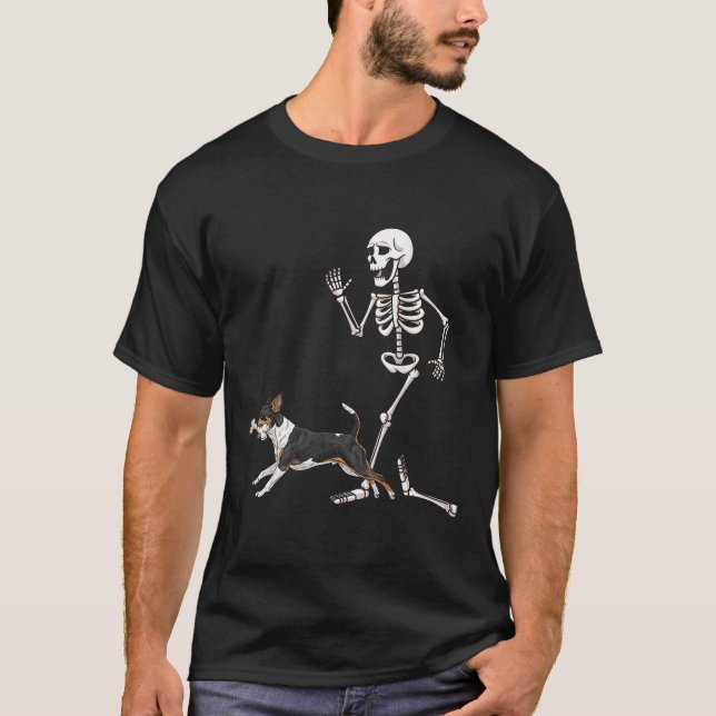 Funny Halloween Råtta Terrier och Skeleton T Shirt (Framsida)