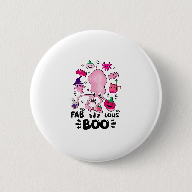 Funny Halloween Rosa Cat Ghost Juggling Octopus Fa Knapp (Framsida)