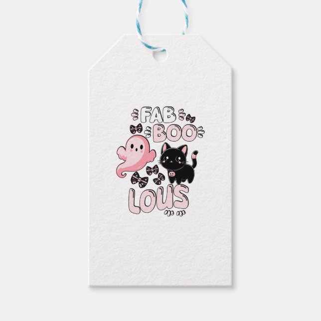 Funny Halloween Rosa Ghost Spooktacular Cat Fab BO Presentetikett (Framsidan)