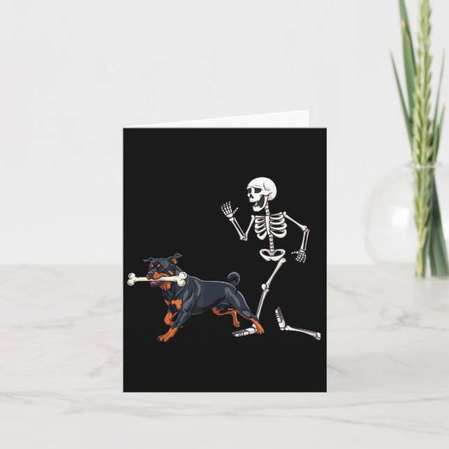 Funny Halloween Rottweiler och Skeleton Kort (Framsida)