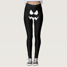 Funny Halloween Scary Pumpkin Ansikte Black White Leggings