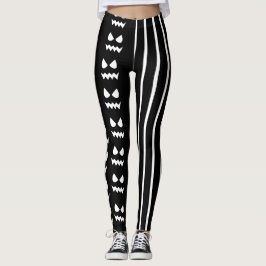 Funny Halloween Scary Pumpkin Ansikte Black White Leggings