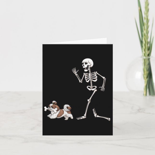 Funny Halloween Shih Tzu och Skeleton Kort (Framsida)
