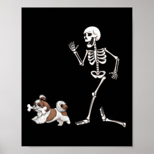 Funny Halloween Shih Tzu och Skeleton Poster