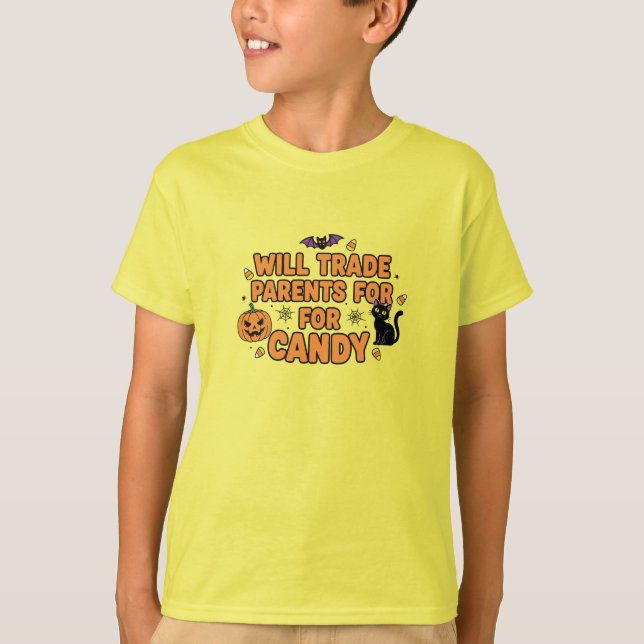 Funny Halloween Shirt | Will Trade Parents for Can T Shirt (Framsida)