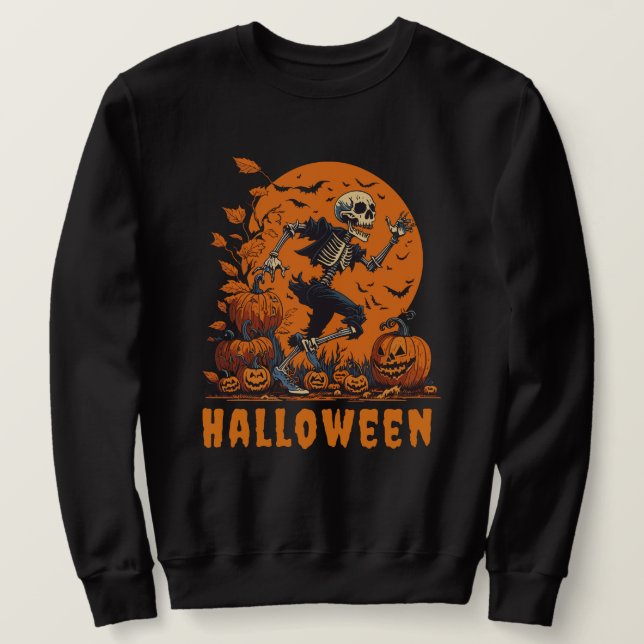 Funny Halloween-skämt som kör skelett Lång Ärmad Tröja (Design framsida)
