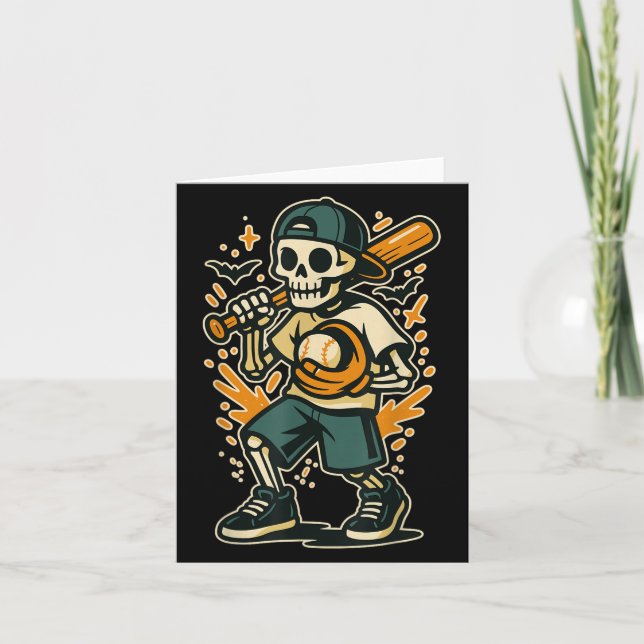 Funny Halloween Skeleton Baseball Costume Graphic Kort (Framsida)
