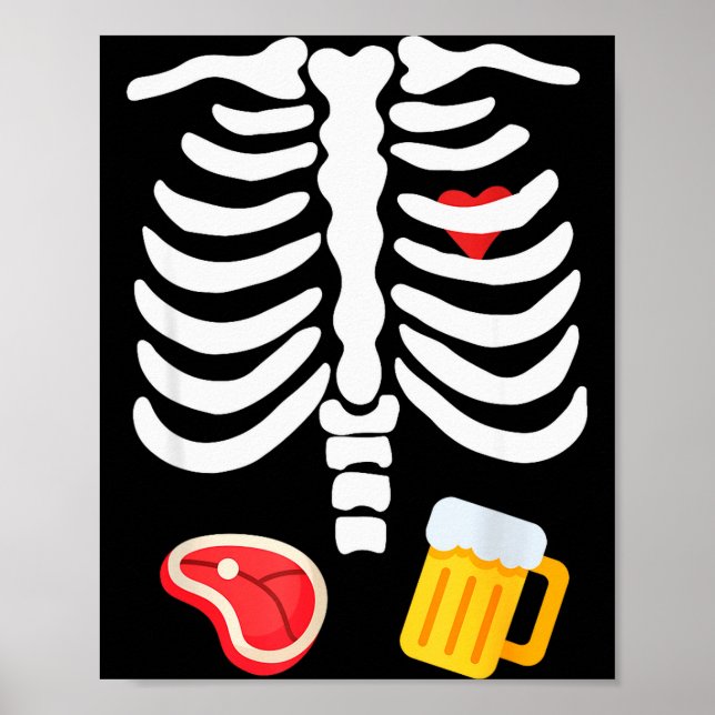 Funny Halloween Skeleton Beer &amp; Steak Costume  Poster (Framsidan)