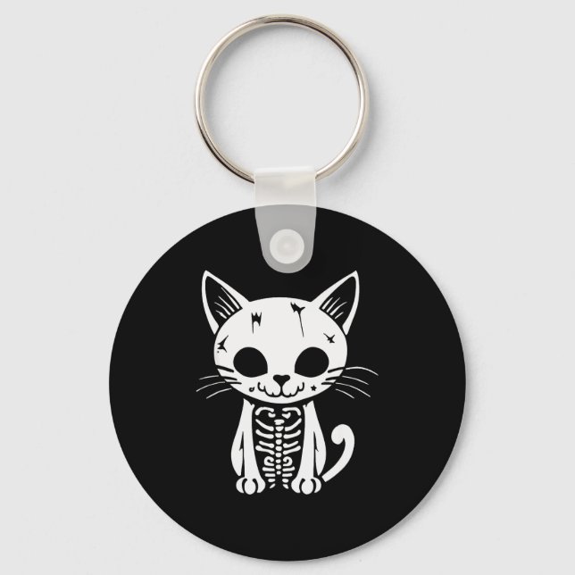 Funny Halloween Skeleton Cat Kitty Costume Skull C Nyckelring (Framsida)